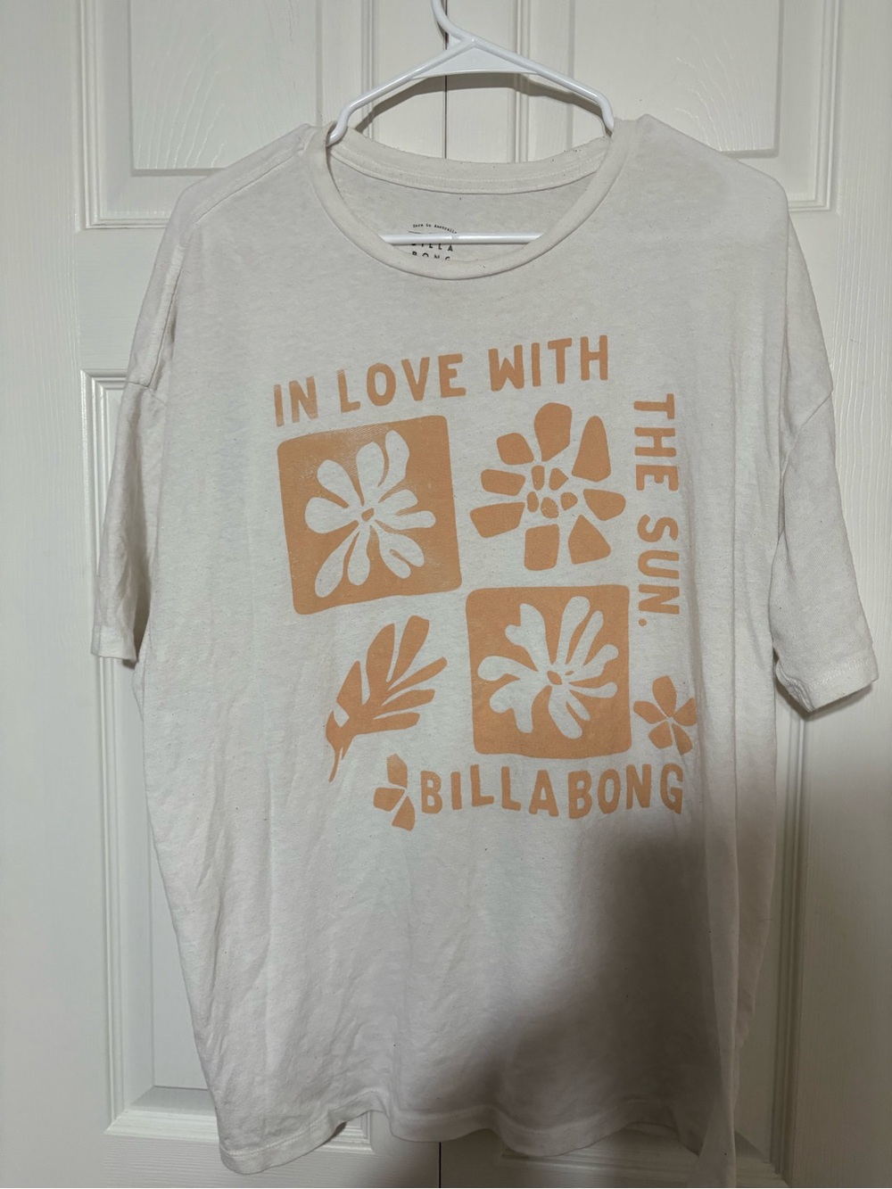 Billabong 'In Love With The Sun' White Tee with Peach Print